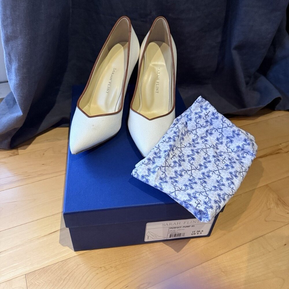 Sarah Flint Cream Canvas perfect pump 85mm